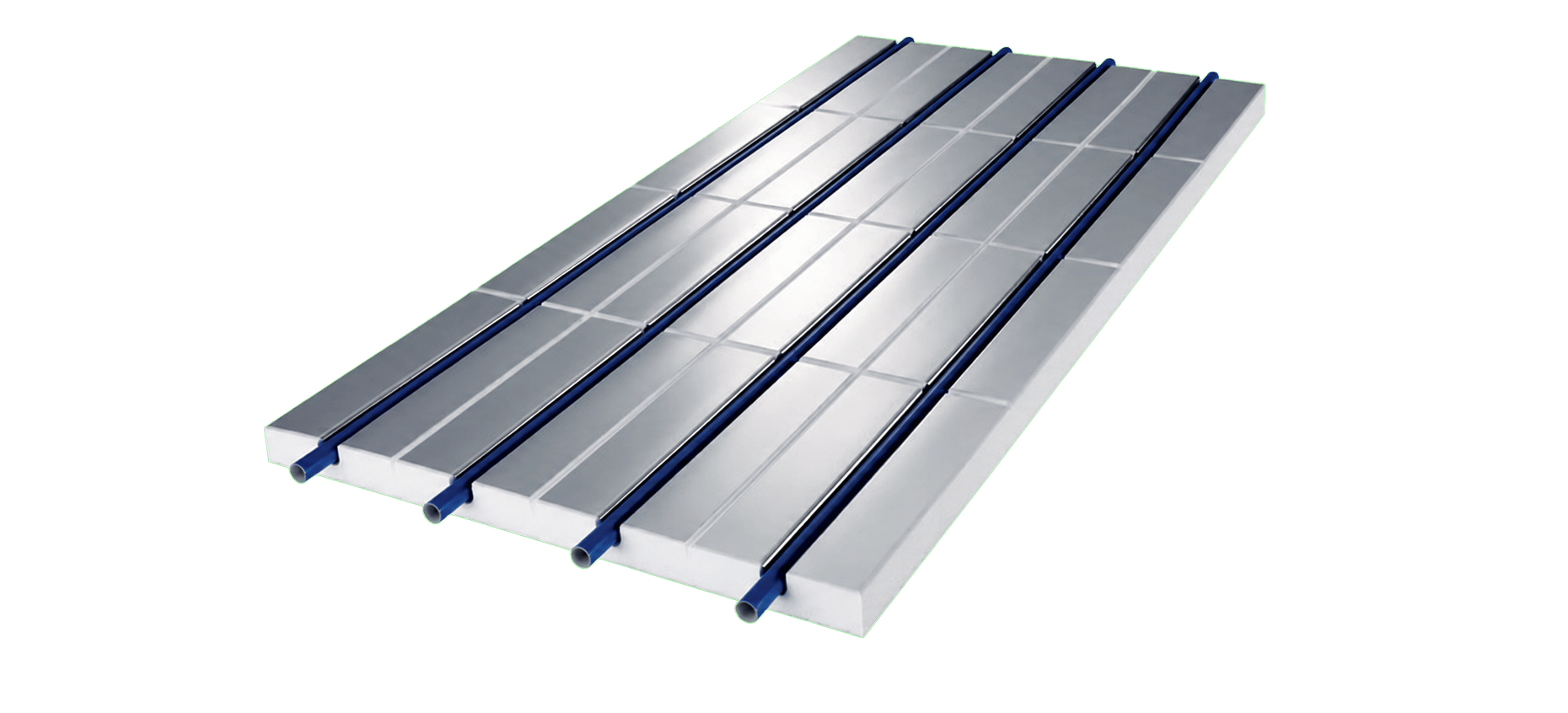 Circutherm water-based surface heating panel with aluminium conductive sheets and omega-shaped pipe channels