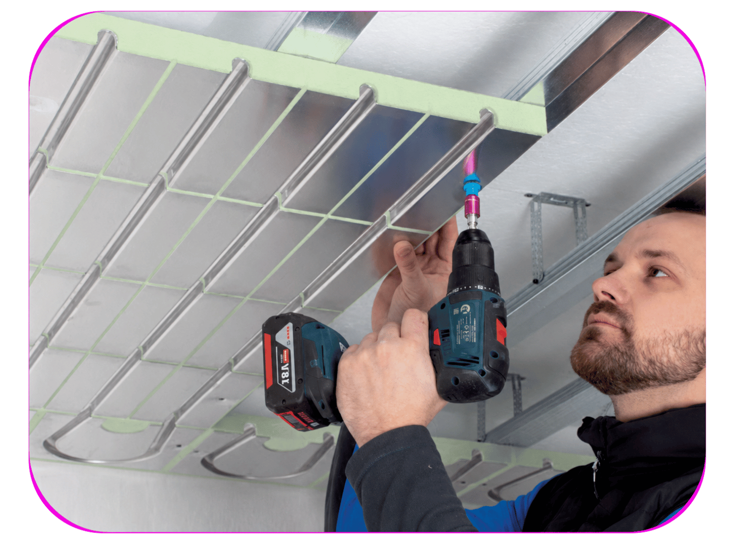 Installer fitting IDEAL Classic PET 30 recycled PET ceiling heating panels